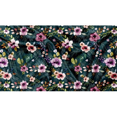 Printed Cuddle Minky Floral Boho Teal - PRINT IN QUEBEC IN OUR WORKSHOP